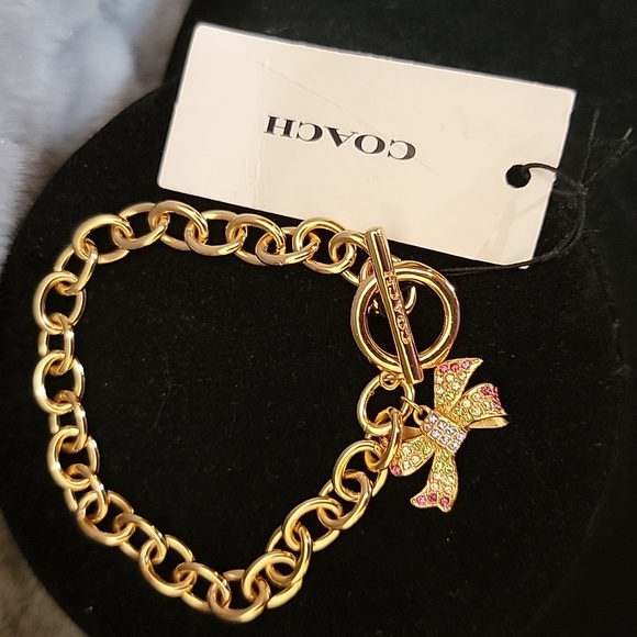 NWT COACH Bow Pavé Chain Link Bracelet - Picture 3 of 6